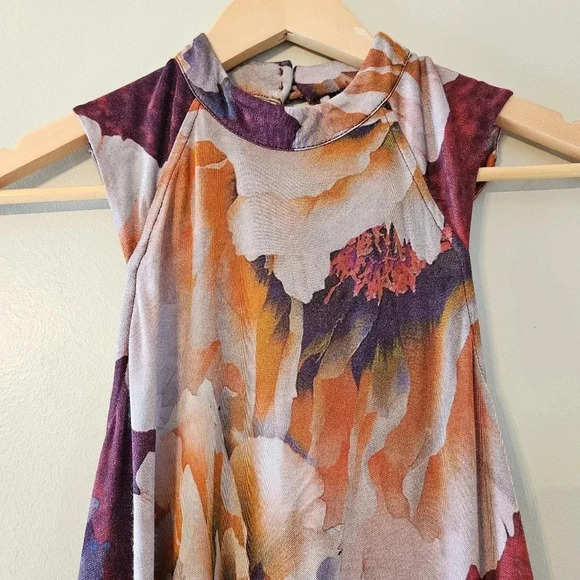Free People New Romantics Floral Print Boho Sleeveless Dress High Neck Sz Small - Picture 6 of 15